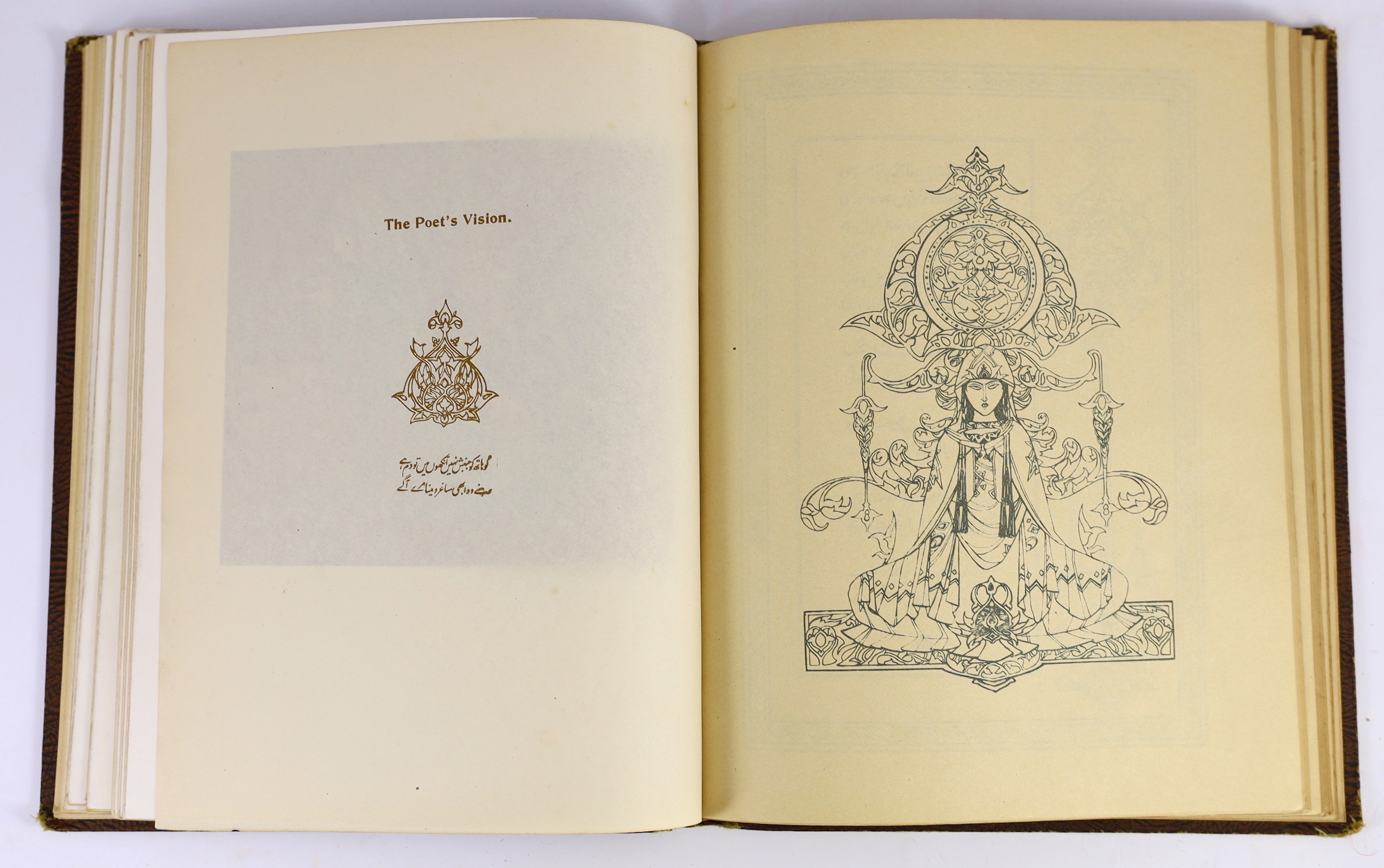 [Abdur Rahman Chughtai; Mirza Asadullah Khan Ghalib] - Muraqqa-I-Chughtai Paintings of M A Rahman Chughtai, 4to, original leather textured, decorated cloth binding, gilt, with 26 tissue guarded plates, mostly coloured, J